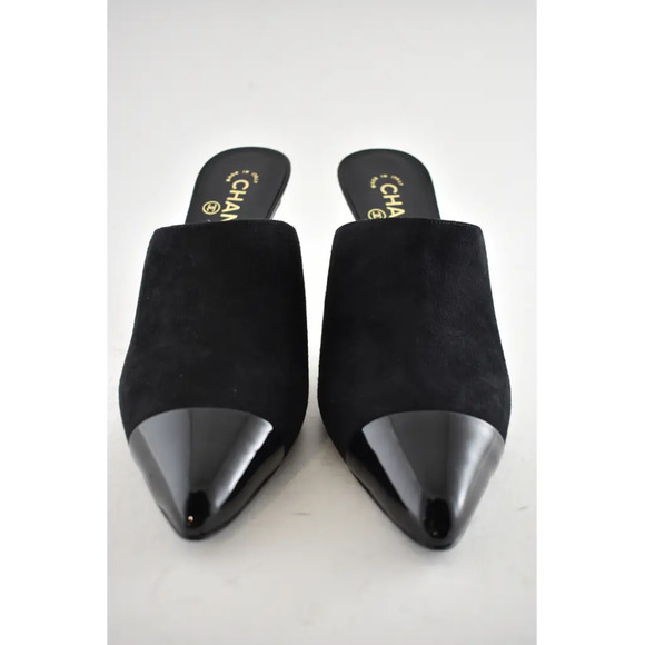 Chanel 20C Paris In Rome Pearl Black Suede Patent CC Mule Slide Heel Pump 42 - Picture 3 of 8
